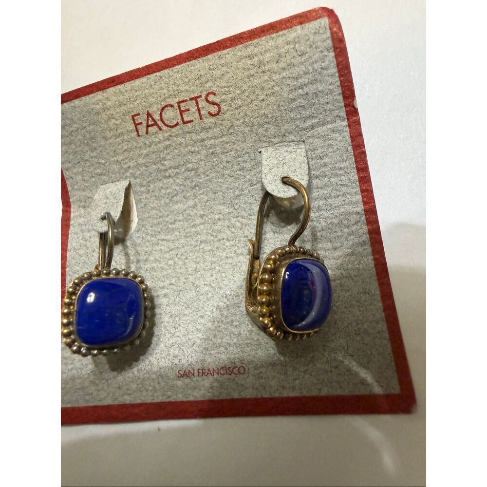 Facets Womens Deep Blue Afghan Prince Lapis Gemstone Leverback Drop Earrings NWT